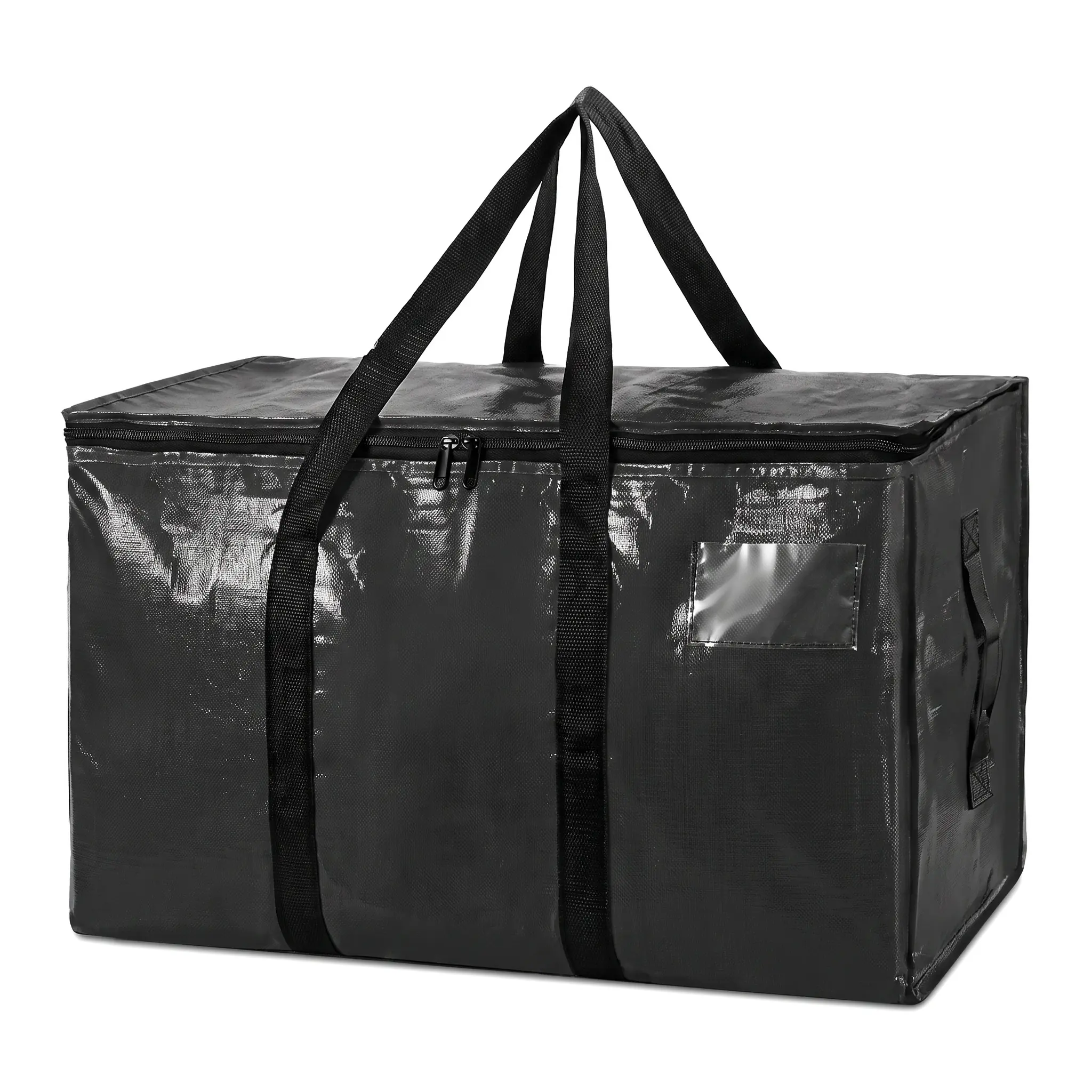 4-Pack Black Large Heavy-Duty Tote Bags with Visible Labels & U-Shaped Handles, Travel Organizer Bag, Durable Lightweight Organizer, Home Organization Storage, Moving Box Alternative, Women’s Gift-YY2