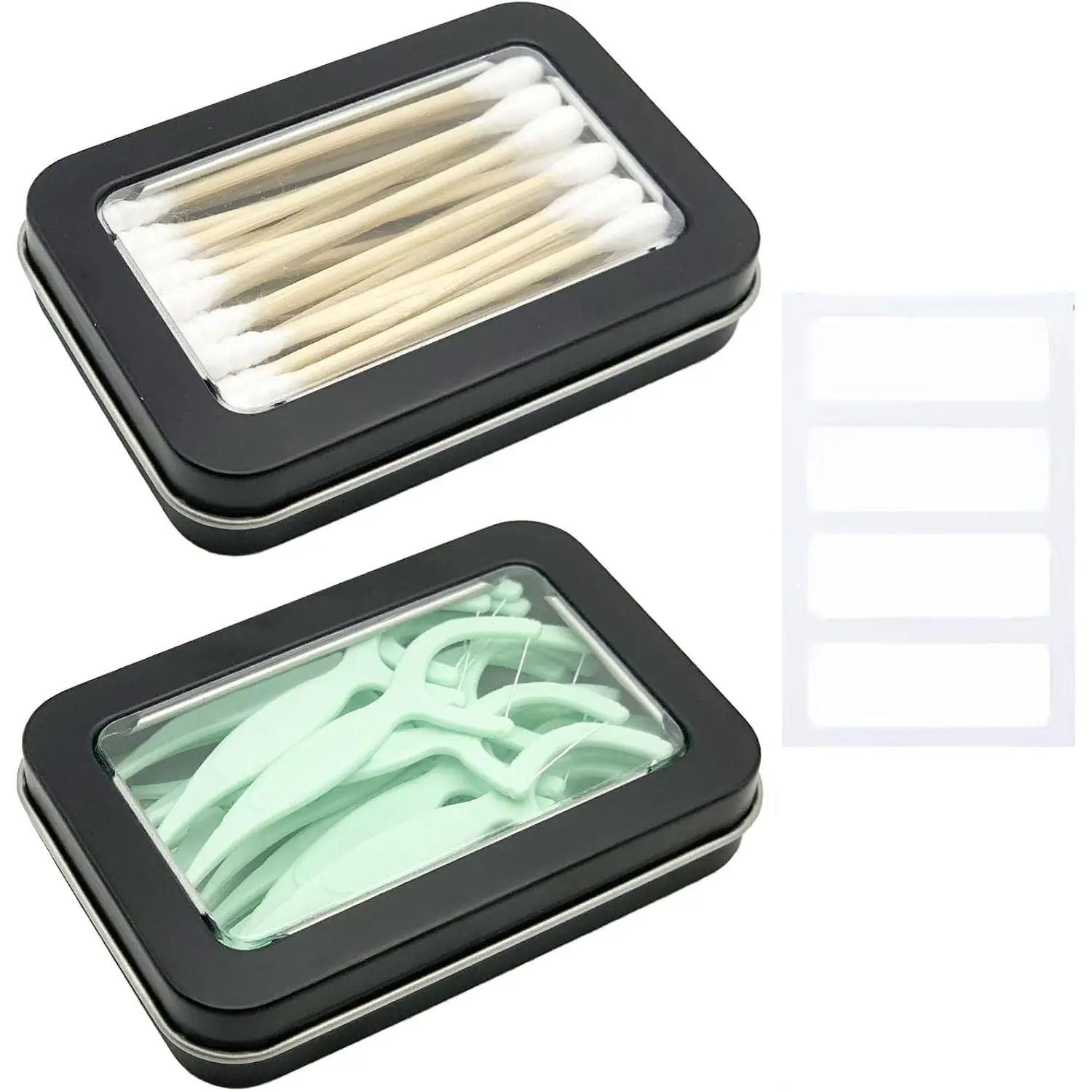 Swab Holder for Travel, 2 count Portable Small  Floss Holder Empty Metal  Ball Holder, Travel Floss Picks Case with  Lid for  Swabs Hair Ties Floss, Black