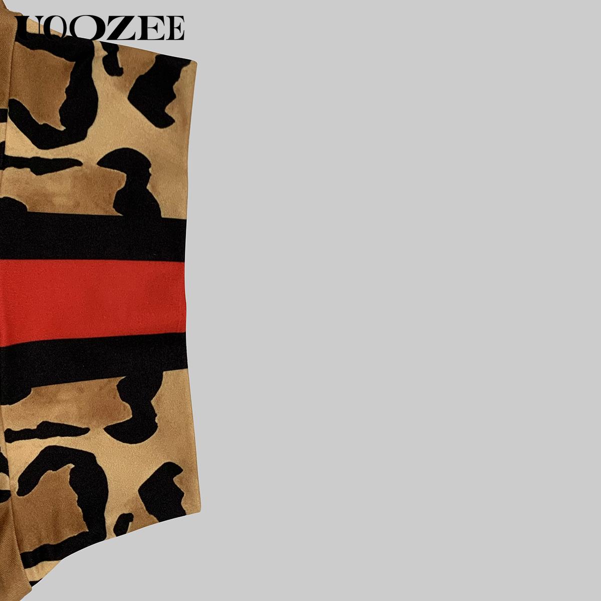 UOOZEE Women's New Fashion Retro Leopard Print Tight-fitting Skinny Contrast Turtleneck T-shirt Top Bottoming Shirt Red and Black Contrast Stripes Spring, Autumn(Sizing Runs Small - Check Size Guide or Order Larger) Casual Long Sleeve cute fall outfits