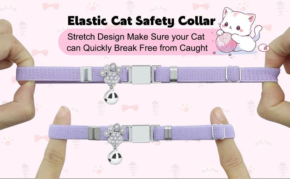 Personalized Safety Elastic Cat Collars with Bell,Laser Customized Stretch Kitten Collars for Girls Boys Cats-Pink