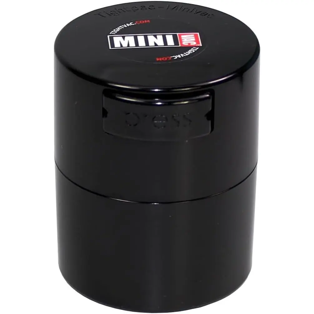 Minivac Portable Vacuum Seal Airtight Container – Keeps Coffee Beans, Grounds, Tea, Spices & Herbs Fresh Longer – Travel-Ready, NSF-Certified Food-Grade Storage, 10 to 30 Grams, BlackGift