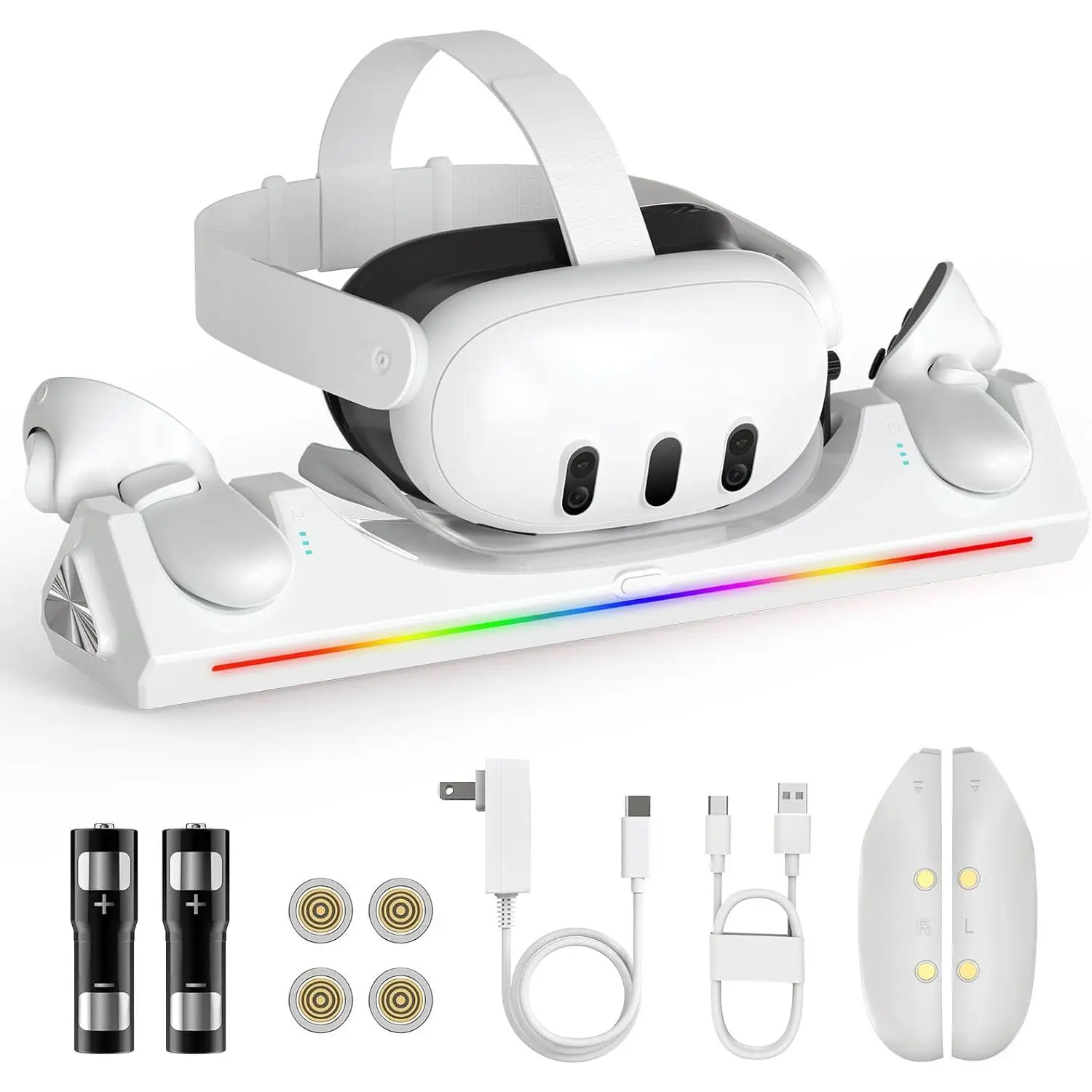 Dock for Oculus  3,   Station for   3 VR Headset & Controllers, with 2 Rechargeable 2100mAh , USB-C Charger and , Supports LED