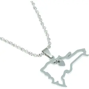 Stainless Steel Heart The Dominican Republic Map Pendant Necklace Jewelry Map of Dominican