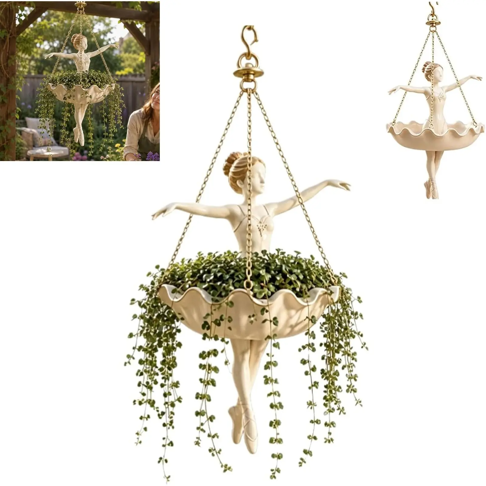 Ballet Dancer Hanging Planter, Decorative Hanging Flower Pot for Indoor Outdoor Garden for Succulents, Spider Plant, Vines, Dance-Inspired Indoor Outdoor Patio Decor