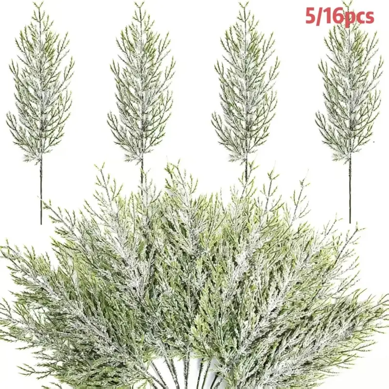 5/16pcs Christmas pine needles, green artificial pine branches, false green plants, pine branches and twigs are used for Christmas hand-decorated garlands, branches and plant decorations.