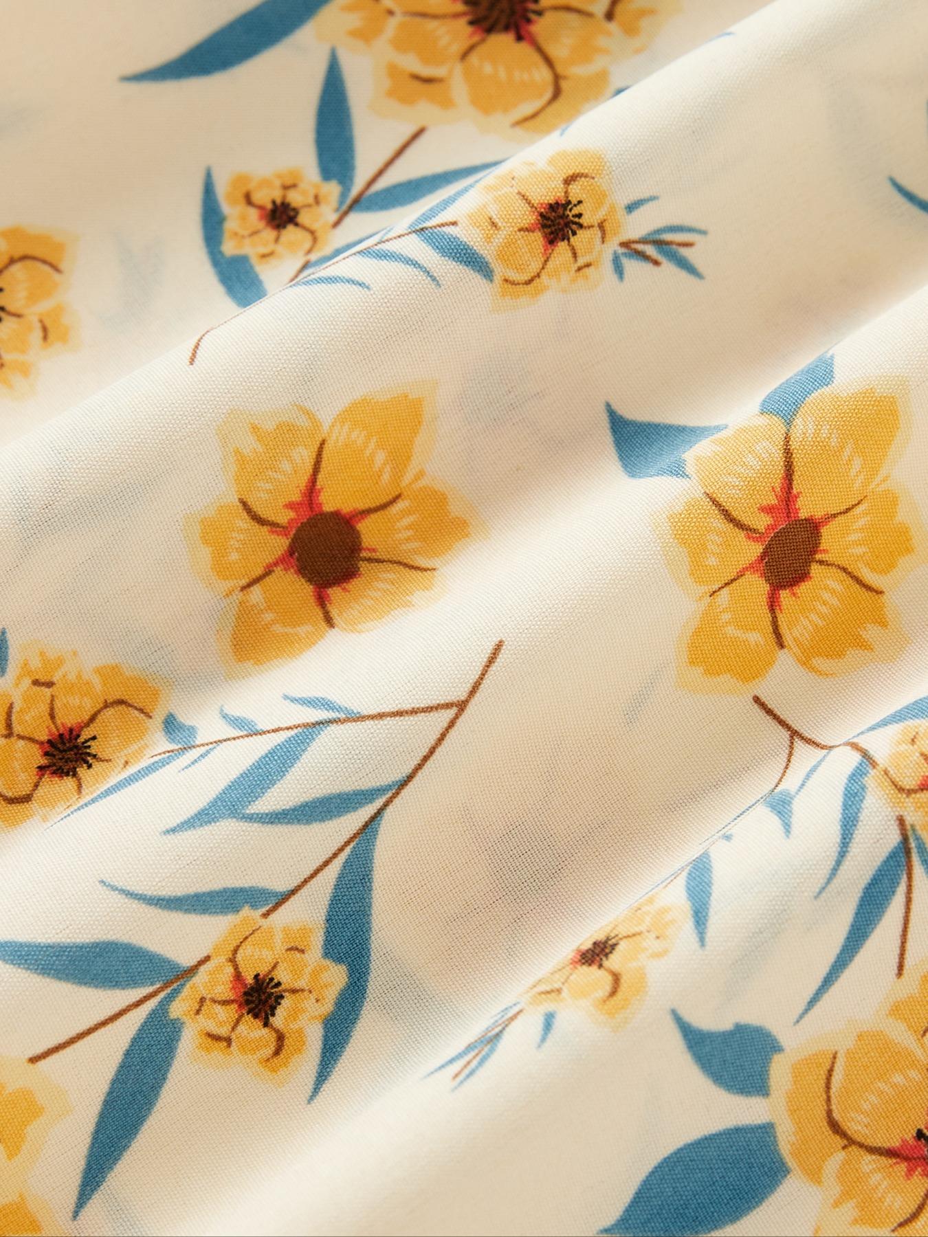 Plus Size Floral Print Off Shoulder A Line Dress, Boho Romantic Shirred Ruffle Hem Dress for Beach Vacation Holiday, Women's Plus Clothes for Summer