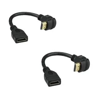 0.5FT) HDMI Extension Cable High Speed 90-Degree Angle HDMI Male to Female Extension Wire Cord HDMI Extender - Gold Plated Plugs, (2 Pack, Black