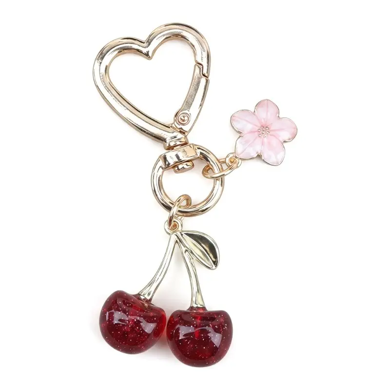 Cute Cherry Alloy Metal Keychain, Compact Lightweight Pendant Form Bag Charm, Handmade Japanese-Korean Style Sweet Simulated Fruit Accessory, Everyday Use Small Gift for Women, Women/Girls, Keychain Charms, Everyday Wear, Japanese Look