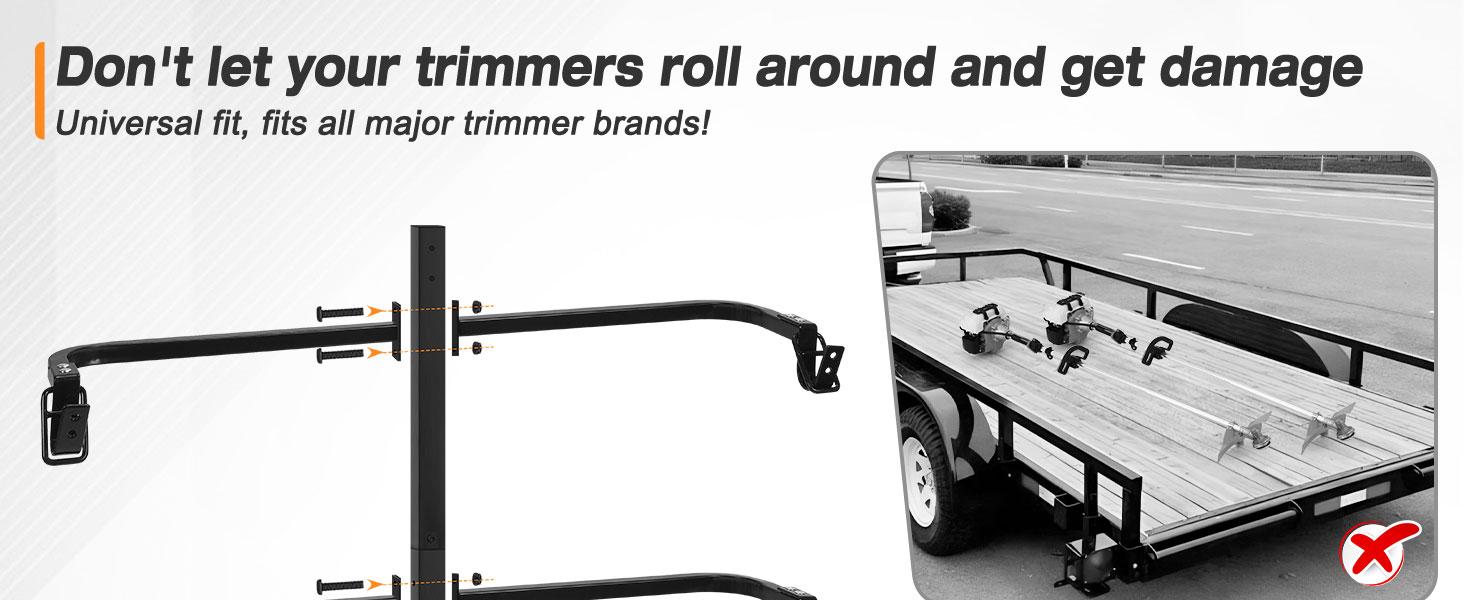 3 Place Weed Eater Rack, On Landscape Truck Trailer Trimmer Rack Holder, Open and Trailers Tool with Locks, Wall Mounted Lawn Equipment Accessories, Carbon Black
