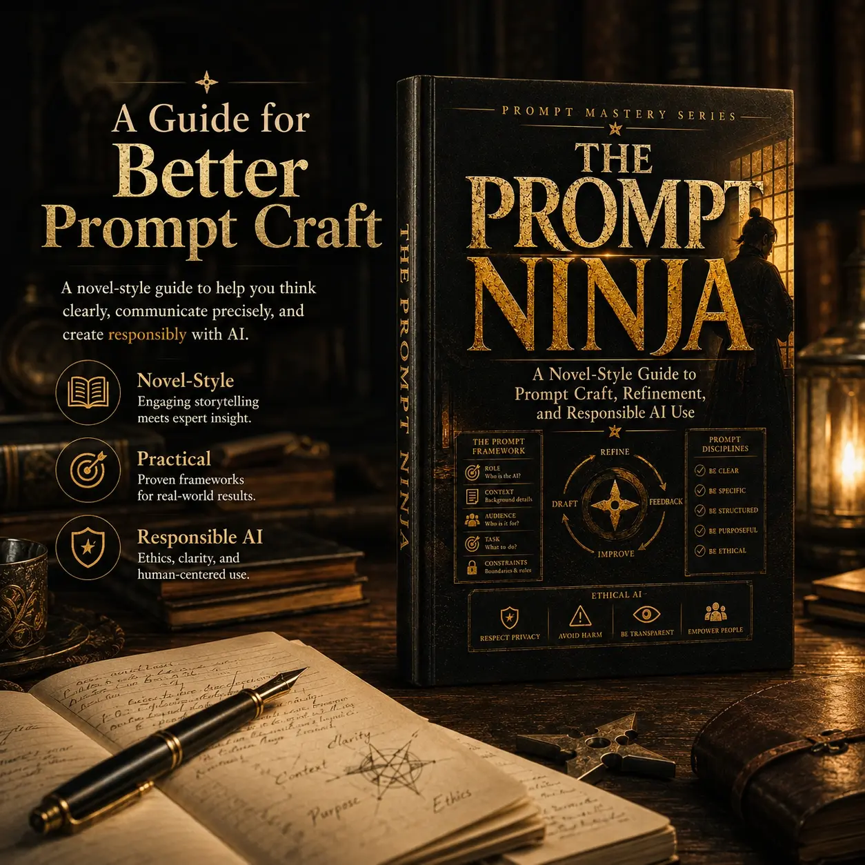 Ninja Novel Style Ai Prompt Writing Guide, 20 Chapters 100 Pages, Refined Craftsmanship, Responsible Ai Usage, Essential Tool for Writers, Prompt Mastery Series
