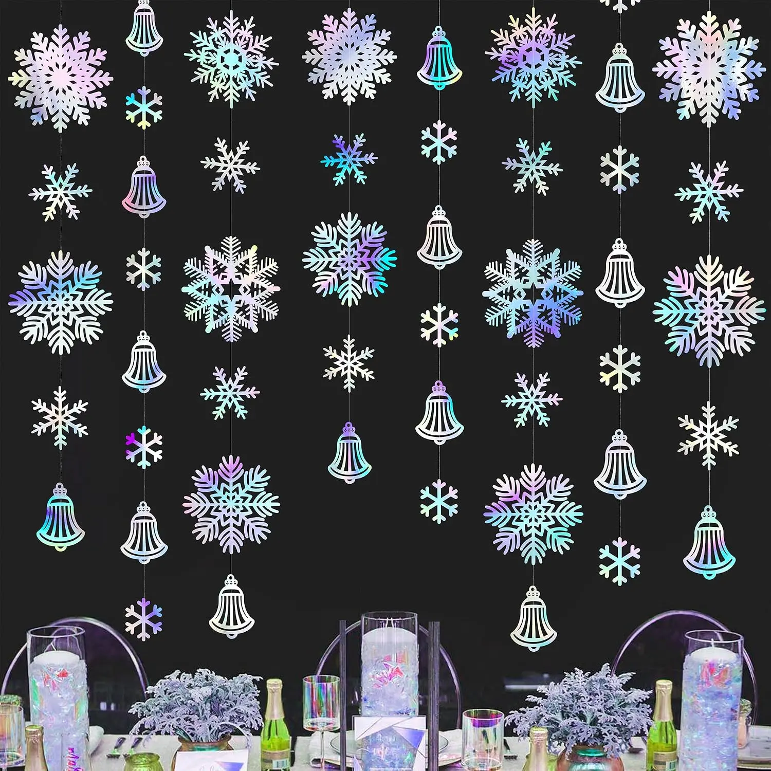 40 Ft Snowflakes Party Decorations Iridescent Snowflakes  Garland Holographic Big Snowflakes  Streamer Backdrop for Winter Wonderland Christmas Holiday Birthday  Window Wall Room Decor