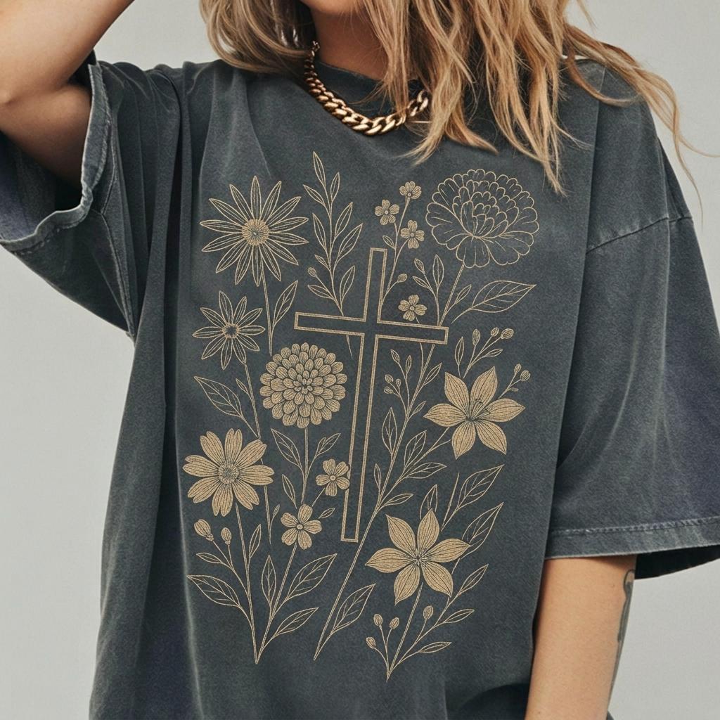 Christian Cross Shirt, Floral Faith Tee, Boho Jesus Shirt, Religious Gift for Women, Vintage Aesthetic Cross T-Shirt, Christian Easter Shirt