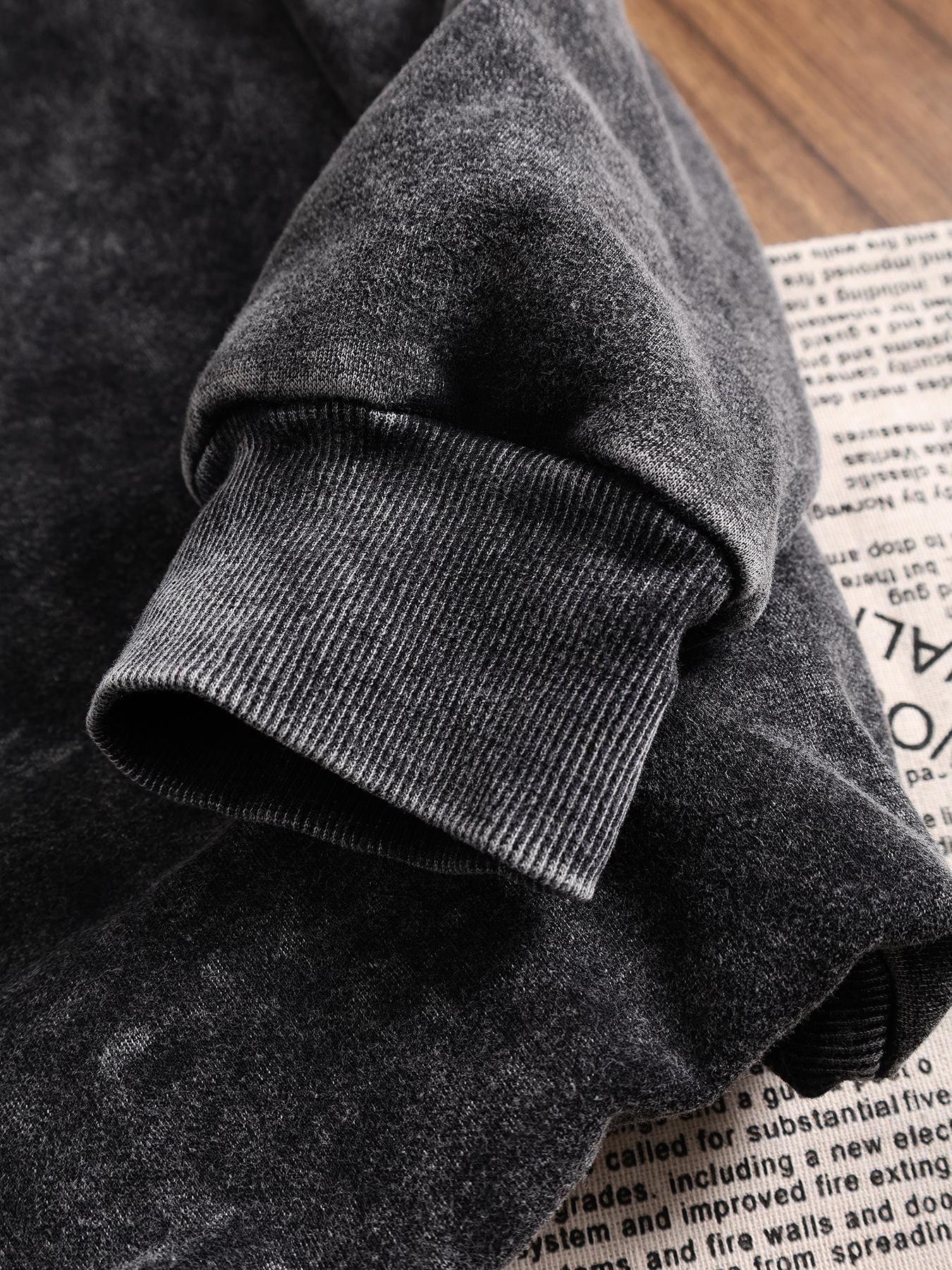 Women's Casual Vintage Wash Cotton Fitted Pullover Sweatshirt, Round Neck Long Sleeve Fleece Lined Hoodie for Fall Winter Fashion