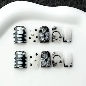 10 Pcs Handmade Press-On Nails, 3D Glitter Acrylic Gel False Nails, Reusable Durable Adhesive Kit, Y2K Style, Perfect Gift