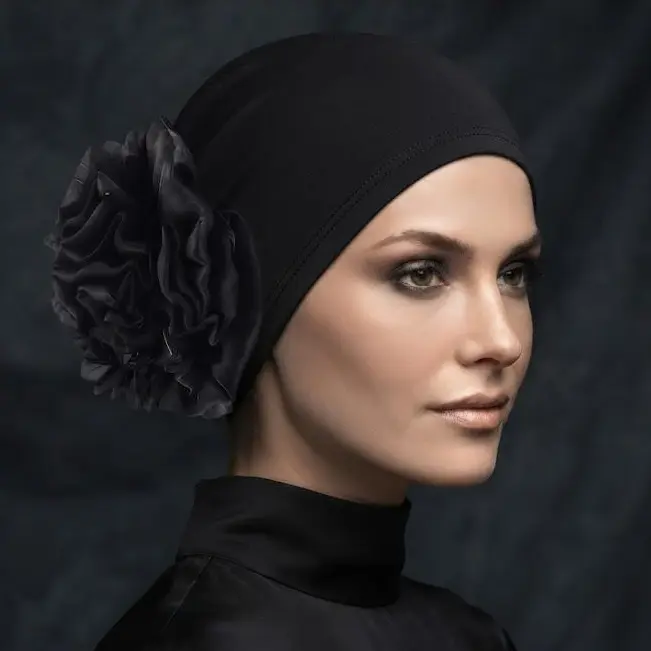 Muslim 2PCS Stretch Knit Inner Hijab Turban - Floral Chiffon Back Under Scarf Cap, Sleep Bonnet, Chemo Hair Cover, Non-Slip, Exquisite Workmanship, Lightweight, Durable Reusable, Postpartum Hair Protection Fashion Accessory