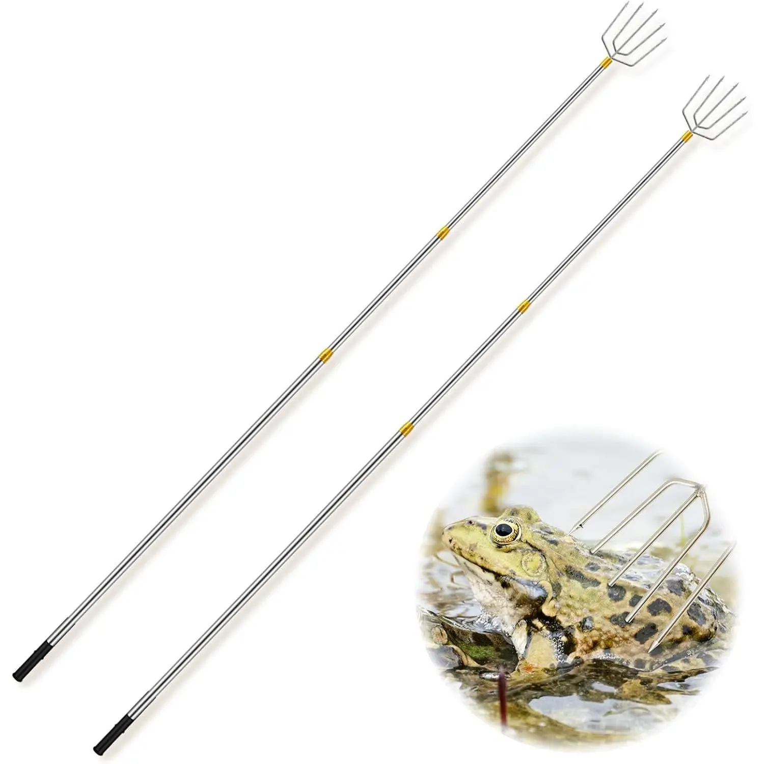 2 Pcs Stainless Steel Telescopic Fish Gaff with 5 Teeth Barbed Retractable Harpoon Spear Gig, Fishing Gaffs Frog Gig for Fishing Hook Hunting Frog Mole