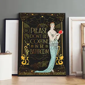 1 Pc, Wooden-Framed Canvas Painting, Vintage 1920s Art Deco Flapper Lady Funny Slogan Black Gold Canvas Print For Living Room, Bedroom, Kitchen, Dining Area, Bar Pub Farmhouse, Entryway, Office, Modern Home Decor, Fashion Artistic Ornaments, Artwork