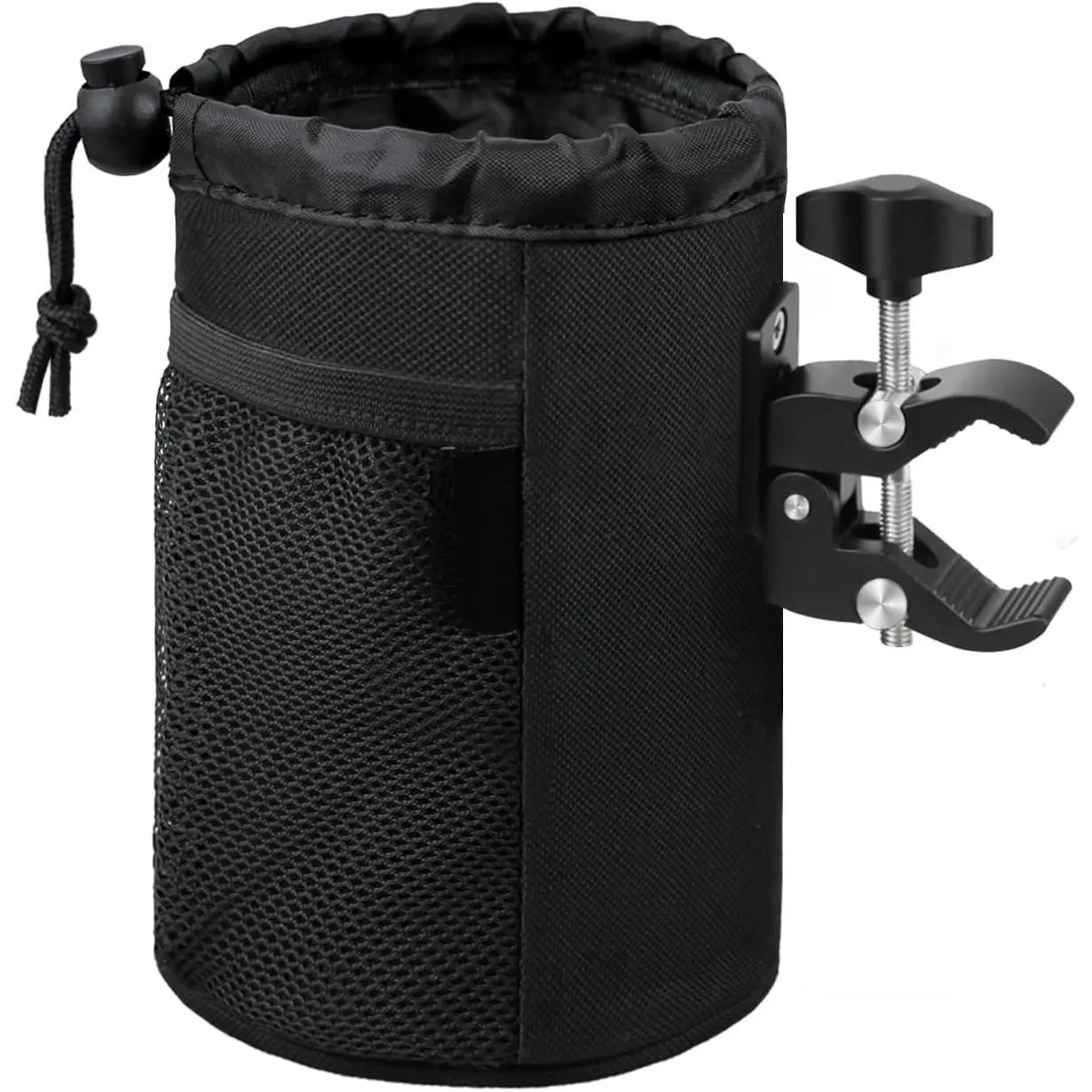 Cup Holder with 0.75"-1.5"  Clamp, Drink Holder up to 32oz with Mesh Pockets,  Water Bottle Holder for , , ATV, , e-, Boat (Black)
