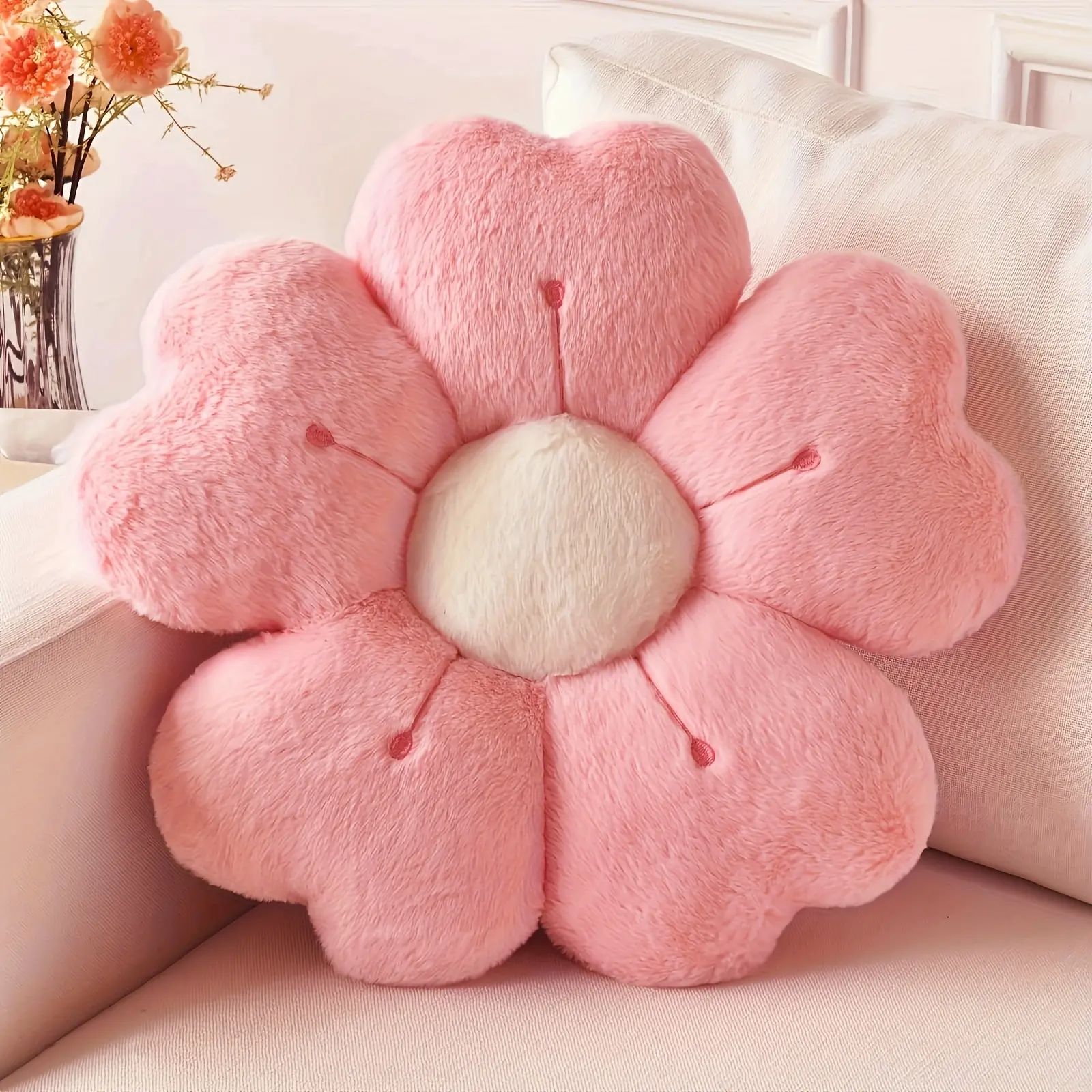 Daisy-Shaped Plush Throw Pillow — Cozy & Cute Decorative Cushion for Beds and Sofas; Colorful, Soft Fabric Floor Pillow, Multipurpose Cushion
