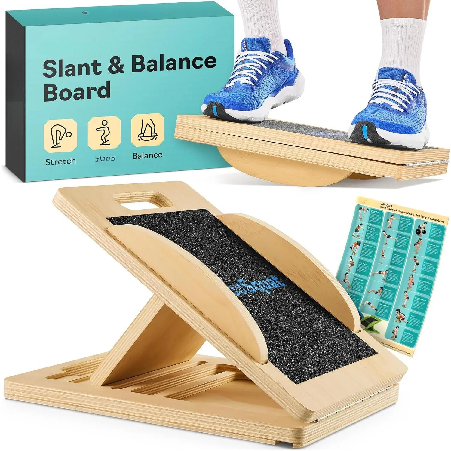 Slant Boards for Exercise, Wooden Slant Board,  Stretch Board with 7 Incline Angles, Velour Board,  Board &  Stretcher, Portable Incline Board for Physical , Ankle Mobility, Heel &
