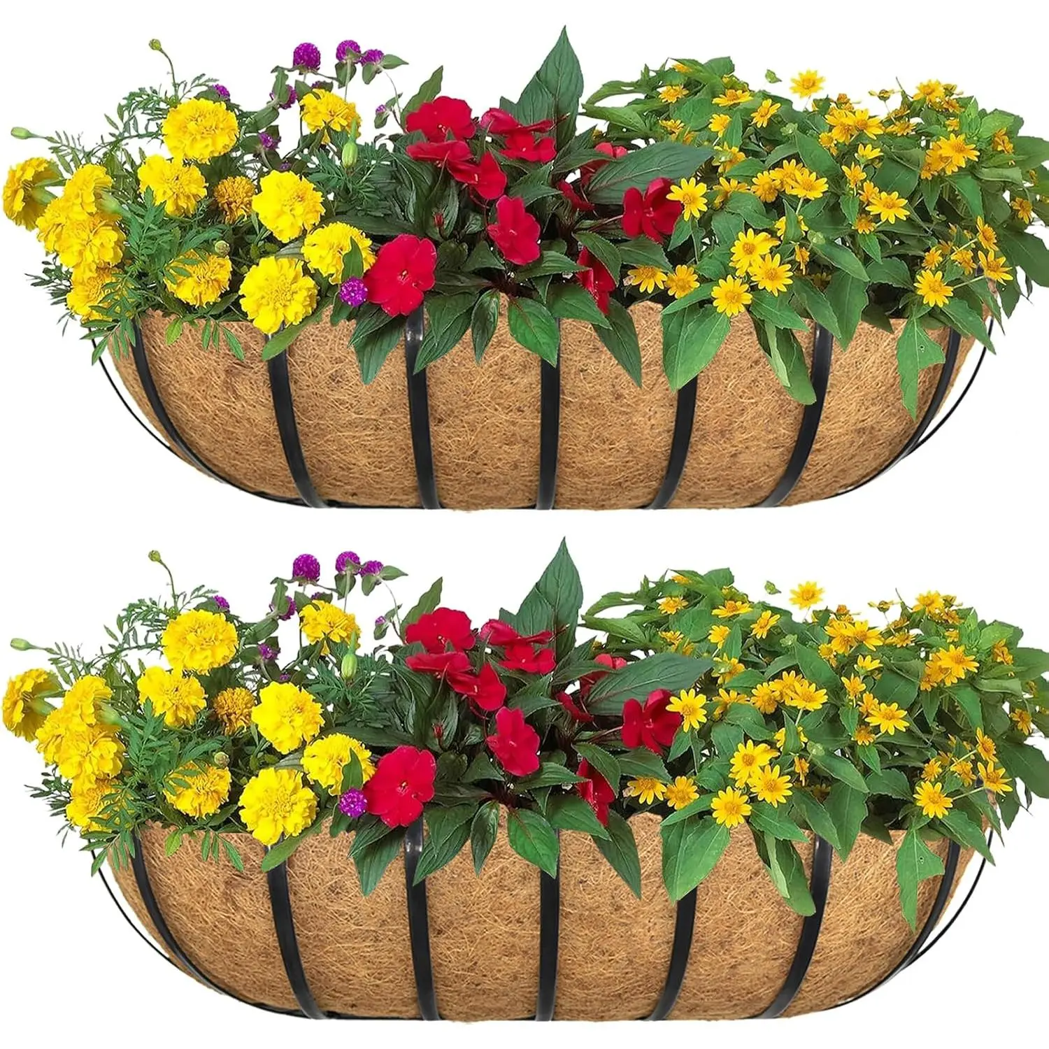2pack 24-inch Window Sill Window Railing Planters with Cocoa Liner for Outdoor Balconies, Porches, Fences, Patio Railings