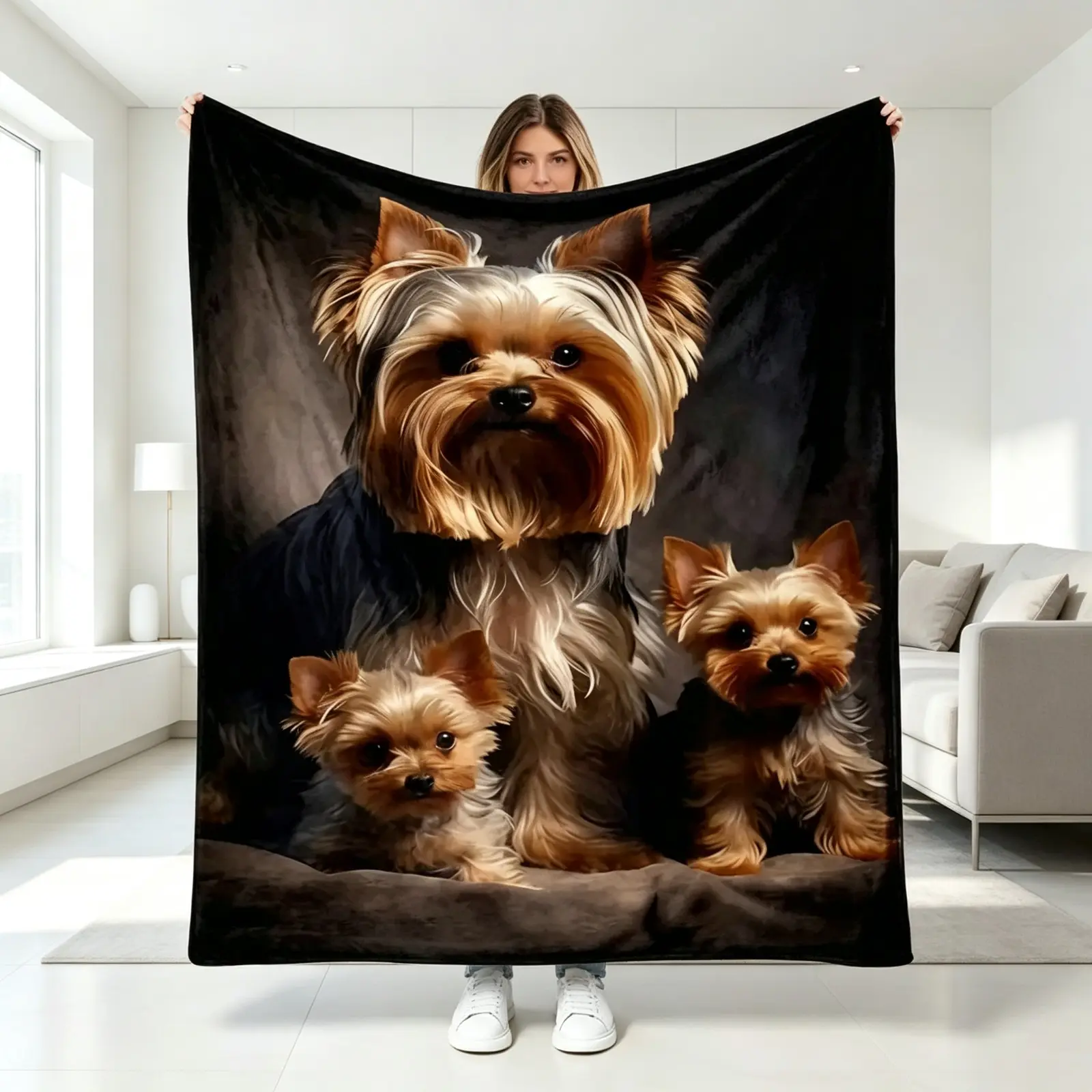 blankets Yorkshire Terrier And Puppy Print Soft Flannel Blanket Cozy Warm Throw Kids Blanket Adult Blanket For Bed Travel Sofa Camping Office Decor Dog Lovers Gift home goods