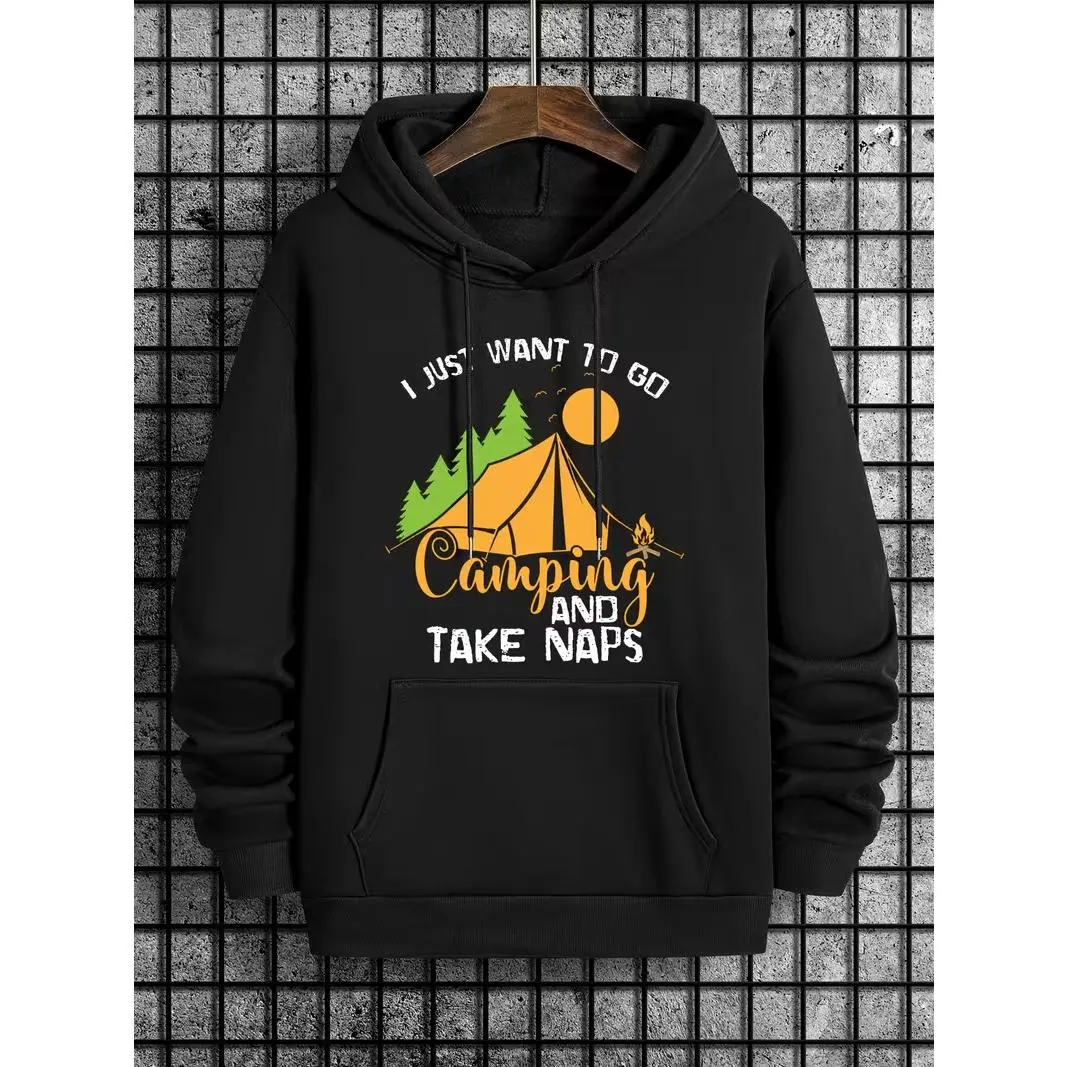 Camping Tent Nature Graphic Oversized Comfort Cotton Hoodie, I Just Want To Go Camping And Take Naps Fashion Outfit, Perfect Valentine Gift For Outdoor Camp Lovers, Best Holiday Present For Hiker Friends Him Her