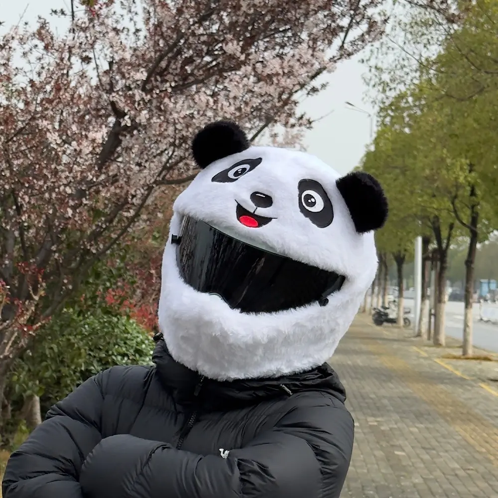 Cute Panda Motorcycle Helmet Cover, Soft Comfortable Easy to Wear, Prevents Helmet Wear, Ideal for Riding, Festive Parties