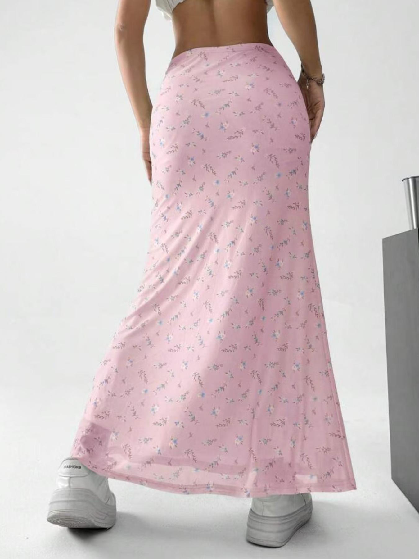 Women's Ditsy Floral Print Fish Tail Hem Skirt, Boho Fashion Long Skirt for Daily Holiday Vacation Wear, Ladies Bottoms for Summer