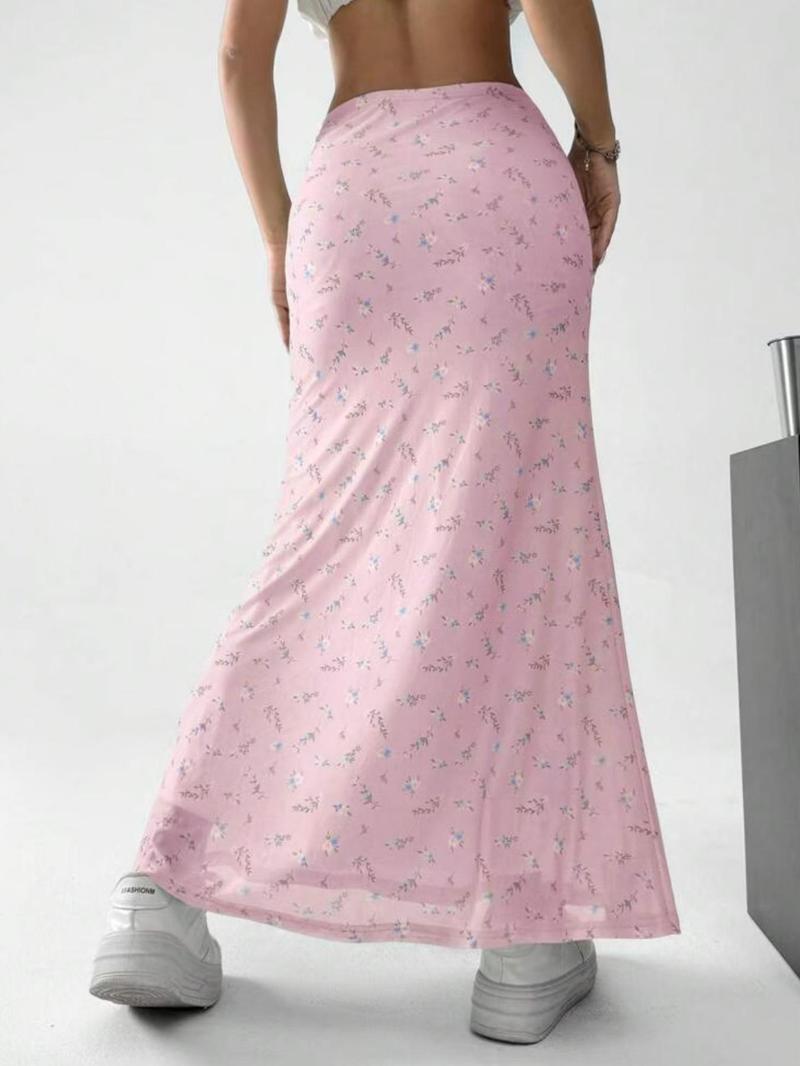 Women's Ditsy Floral Print Fish Tail Hem Skirt, Boho Fashion Long Skirt for Daily Holiday Vacation Wear, Ladies Bottoms for Summer