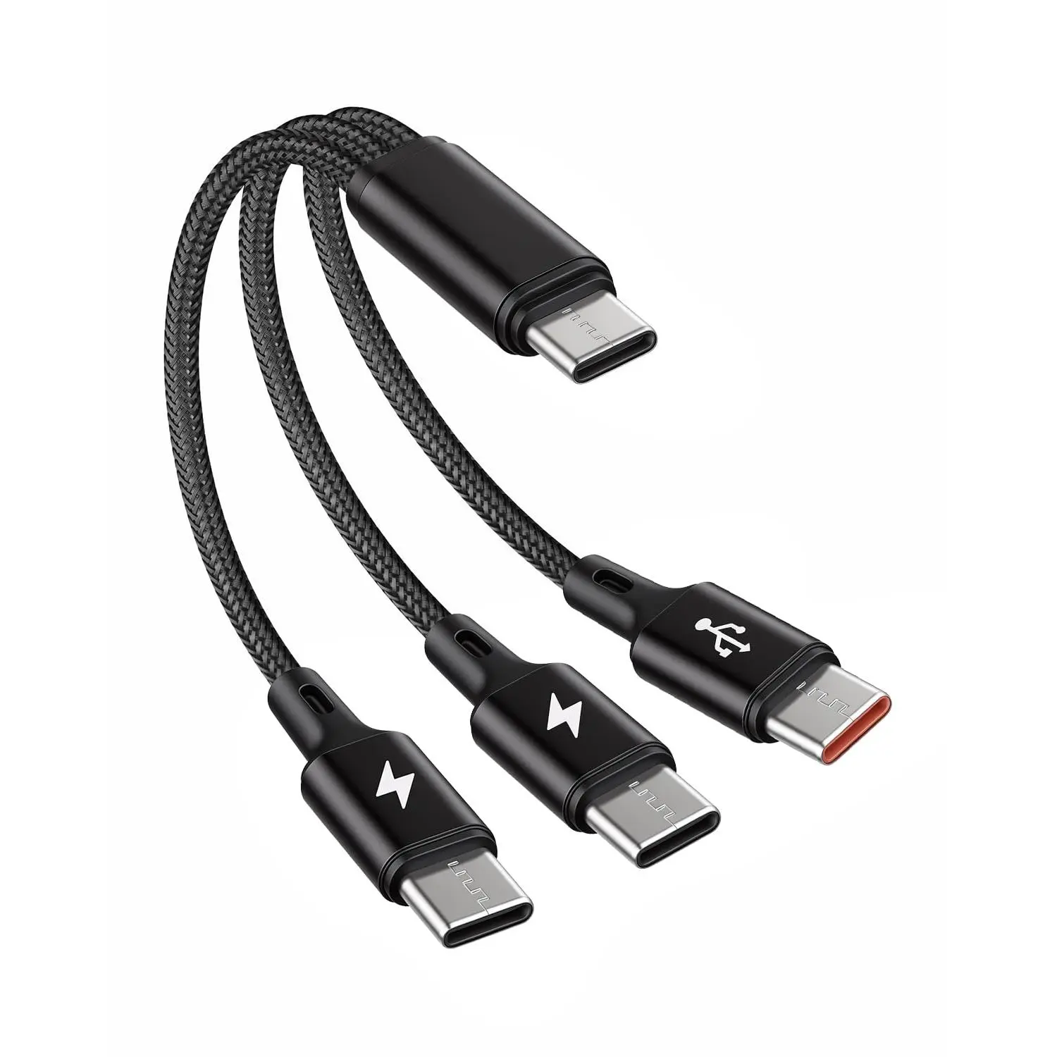 USB C Splitter ,USB C Male to 3 Type-C Male Charge ,3 in 1 Nylon Braided  Cord with 3x0.2m , 5A  Charge,Compatible with Mobile/Android and  (0.65 FT-0.2M)