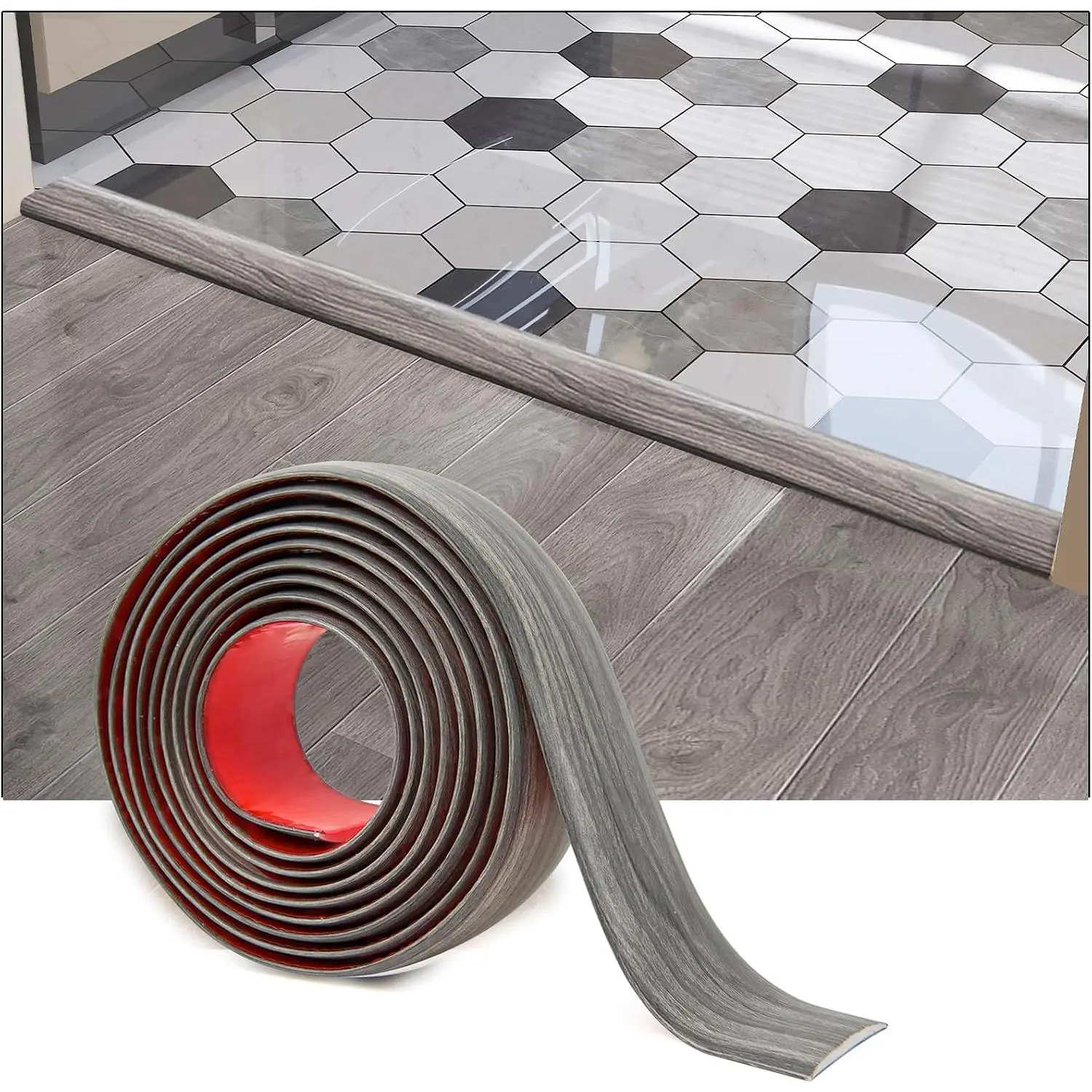 4 ft Vinyl Flat Floor Transition Strip, Laminate Floor Divider, Gray | Self-Adhesive, Scratch-Resistant, Dirt-Resistant, No Warping, Easy to Install, Carpet to Tile Transition, Doorway, Floor Gaps