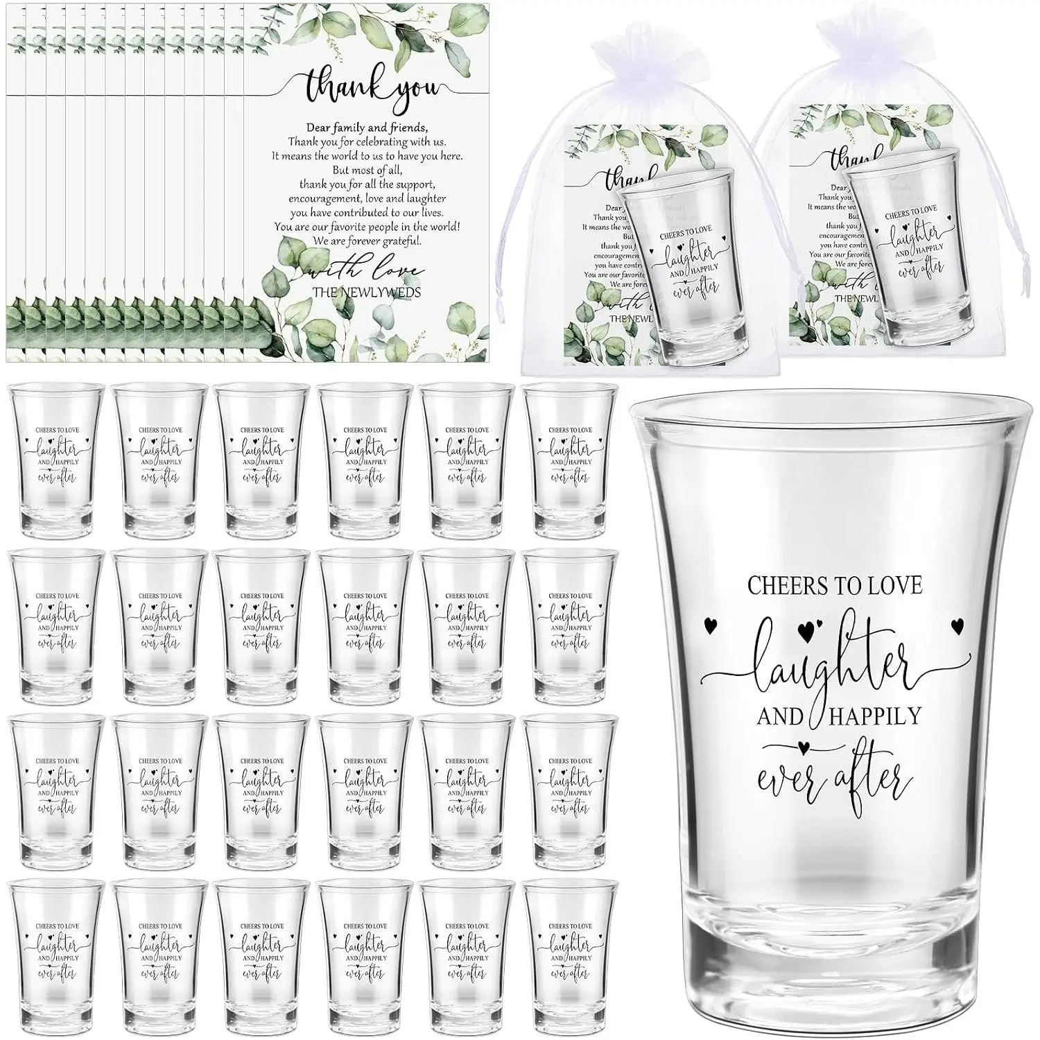 50 Sets Wedding Favors for Guests Clear Acrylic Plastic Shot Glasses with Thank You Cards Gift for Newlyweds Bridal Shower Wedding Supplies