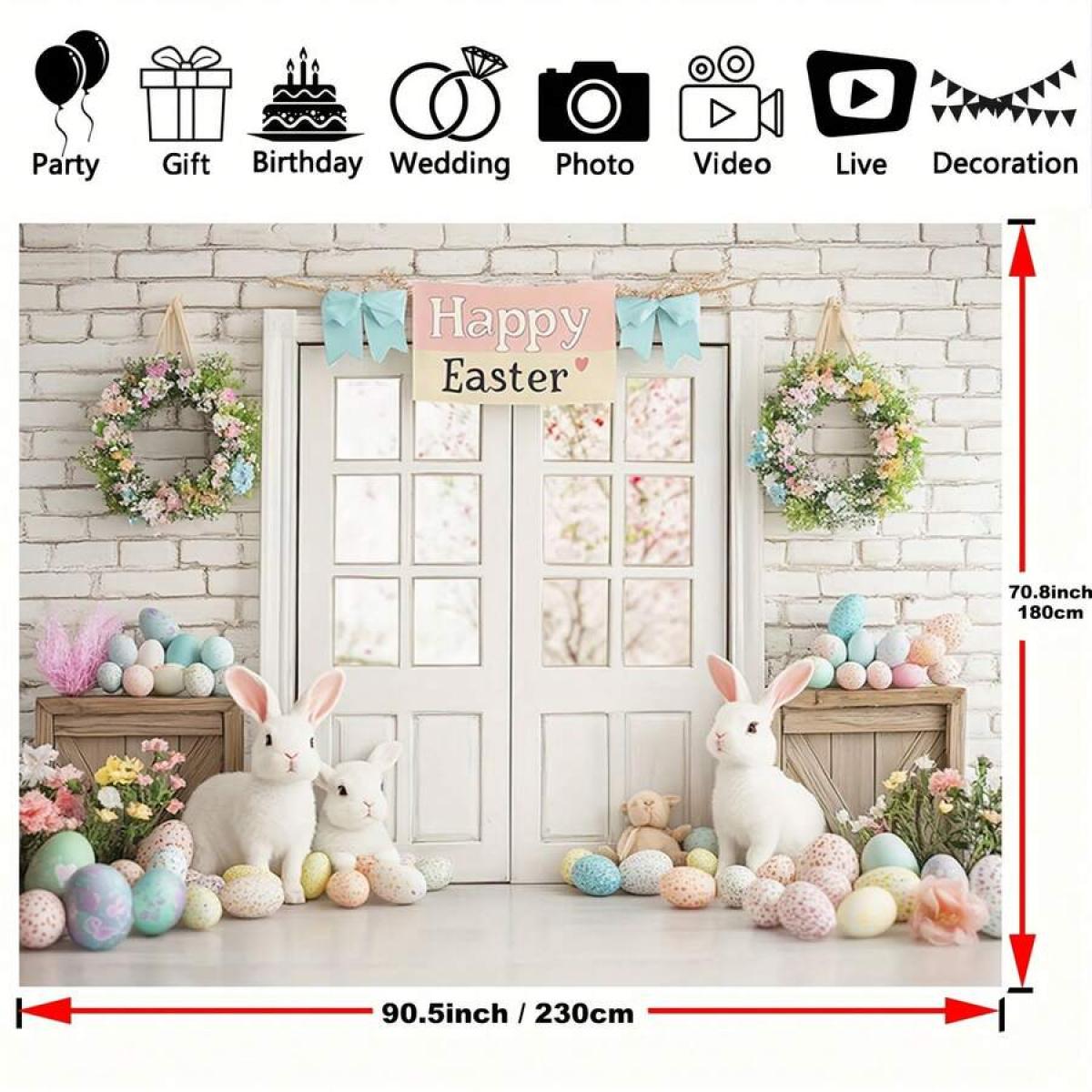 1pc Adorable Easter Bunny & Eggs Wall Backdrop , Durable Polyester, Perfect For Spring Celebrations, Birthday & Wedding Party Decorations, Cozy Home Cake Table Banner With Charming Rabbit And Colorful Egg Design, Rabbit Accessories room tapestry