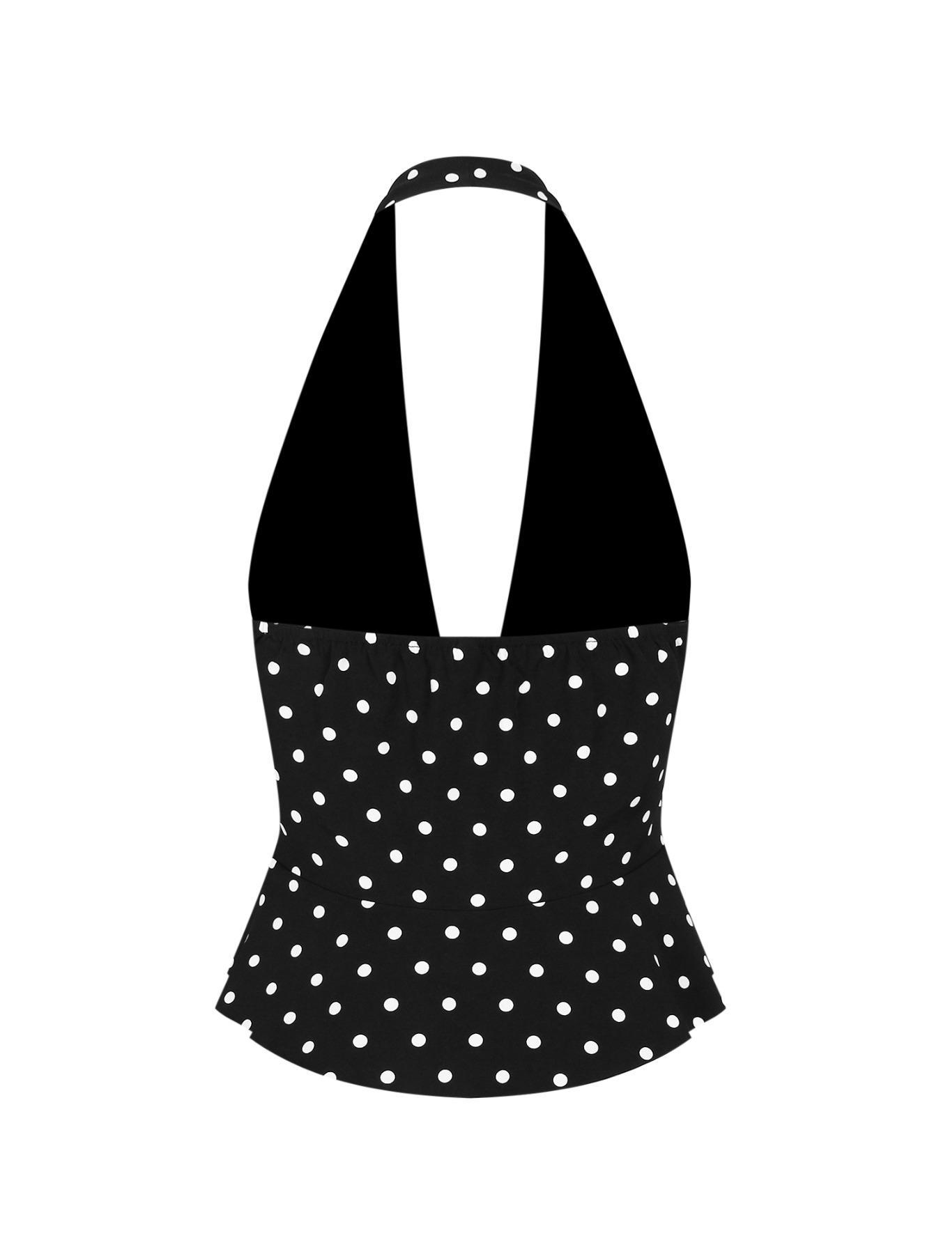 Women's Polka Dot Print Open Front Crop Tank Top, Casual Fitted Sleeveless Cropped Top for Summer, Women's Clothing for Daily Wear