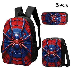 3pcs  Themed Backpack, Shoulder Bag & Pencil Case with Bold Red/blue Spider Design; Ideal for Young Adults in Daily Commutes, Travel, or Casual Outings; Stylish & Functional.