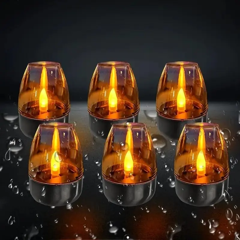 6-Pack Solar Tea Lanterns, Solar Candle Lights, Outdoor Garden LED Candles, Romantic Atmosphere, Bar Restaurant Decor, Valentine's Day, Festive Party
