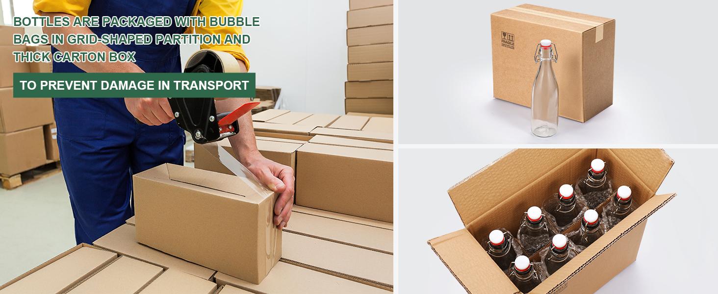 8 Set 16 OZ Swing Top Glass Bottles - Flip Top Beer Brewing Bottles with Stopper for Fermentation, Kombucha, Mead Kefir, Vanilla Extract, Juice, Tea, Wine, Soda - Airtight Cap Lids, Bonus 2 Pourers: Home & Kitchen