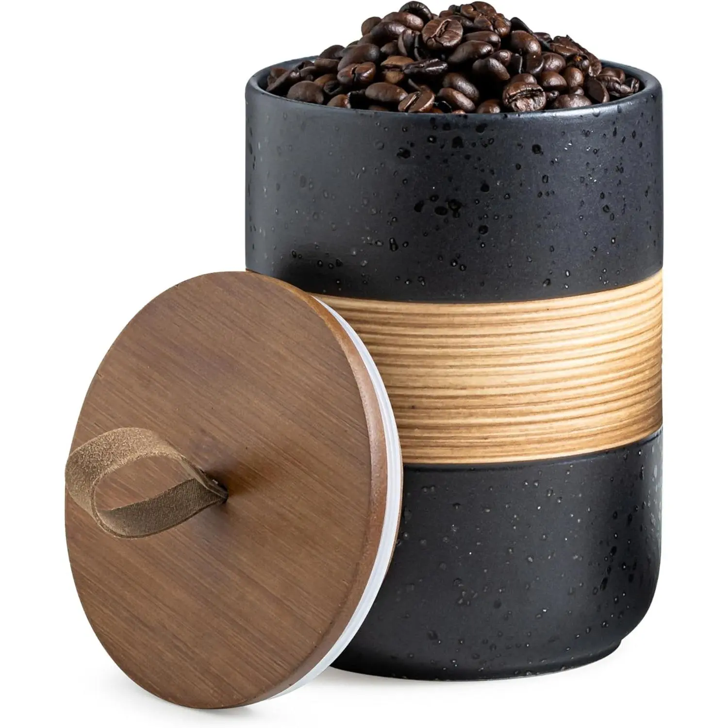 Coffee Container Jar with Lid Ceramic Kitchen Food Storage Jars for Spice Sugar Cookie Stackable Decorative Jars for Coffee Bar Black 28 fl.oz