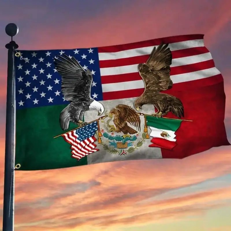 American-Mexican Eagle Patriotic Flag, Casual Rectangular Outdoor Display Banner for Garden & Lawn, 1-3cm Error, Symbolizing Mexican-American Pride