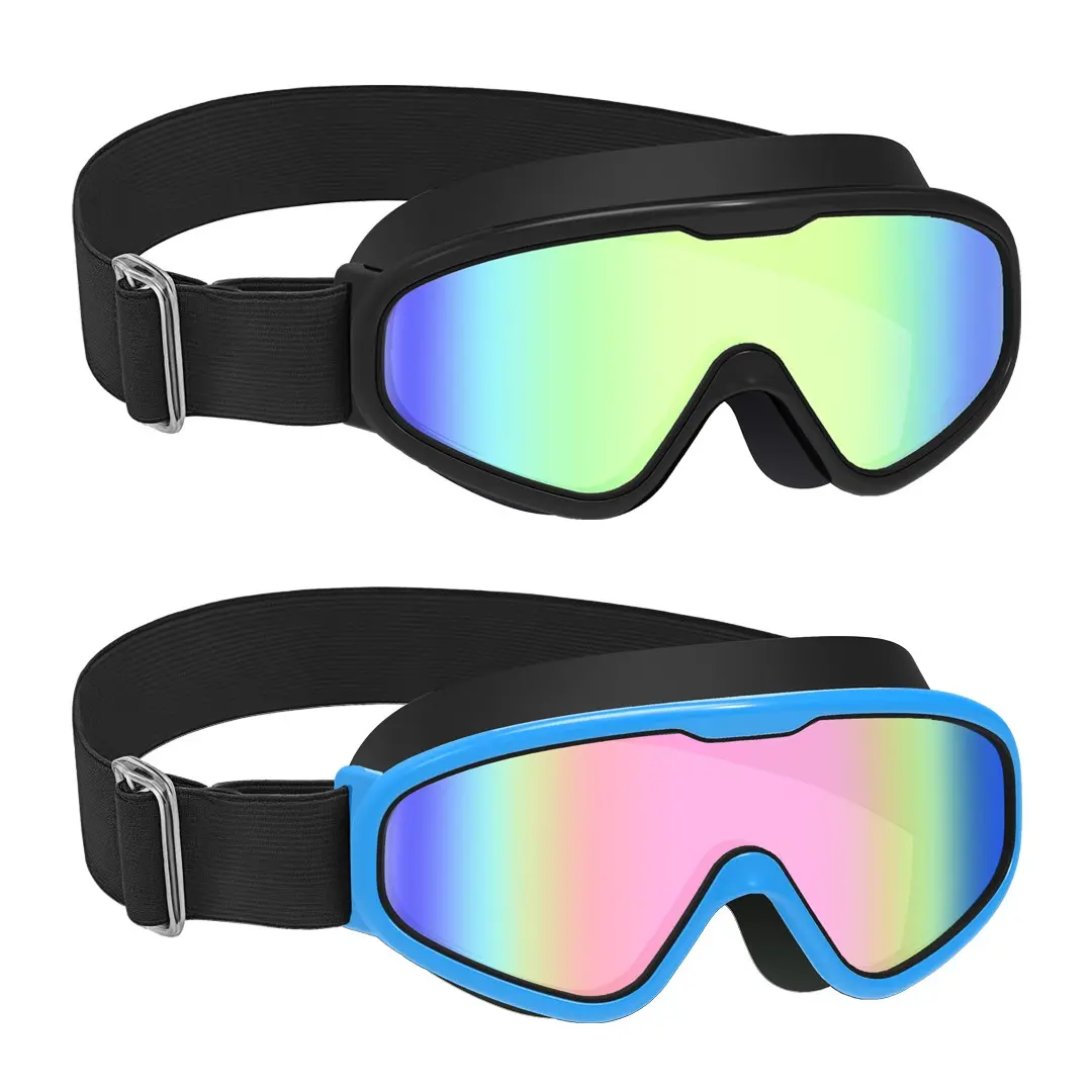 2 Pack Kids Swimming Goggles, Wide View Anti-Fog Anti UV Swim Goggles, Leakproof Comfort Silicone Seal Youth Swim Glasses for Boys Girls Outdoor Swimming
