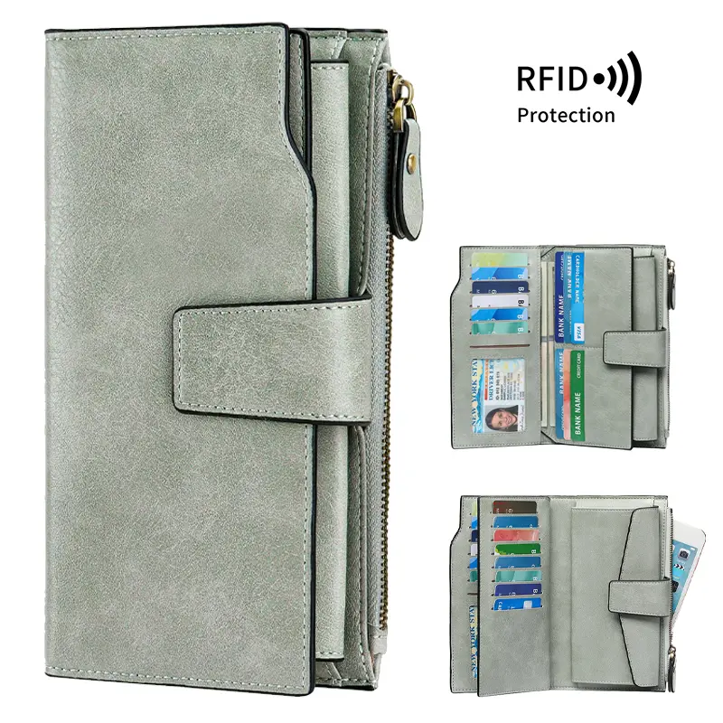Women PU Leather Wallets RFID Blocking Clutch Card Holder Ladies Purse with Zipper Pocket Women's Wallet Large Capacity Small Women Wallet Credit Card Holder Small Coin Purse Pouch Slim Wallet for Women
