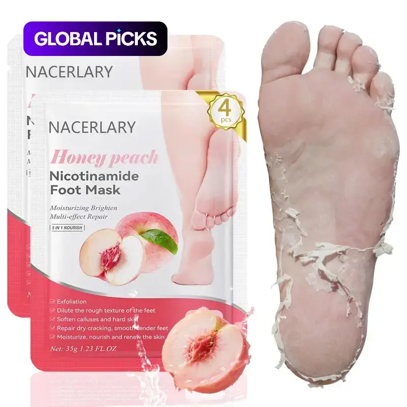 4-Pack Foot Masks, Deeply Exfoliating and Smoothing Feet with Gentle Yet Effective Formula, Removes Dead Skin and Calluses, Peach Scent, Suitable for Men and Women #GLOBAL PICKS