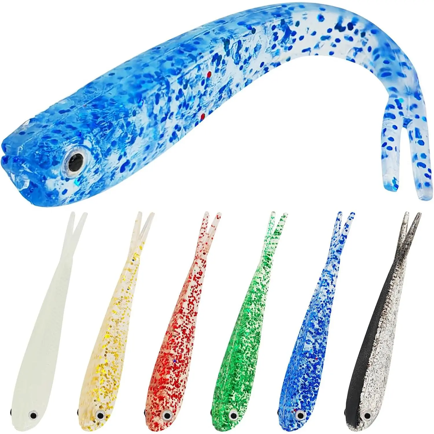 60 count Soft Fishing Lures Plastic Paddle Split Tail Swim Baits Kit for Bass Trout Walleye Crappie 6  Colors Saltwater Freshwater 2.8in/0.27oz