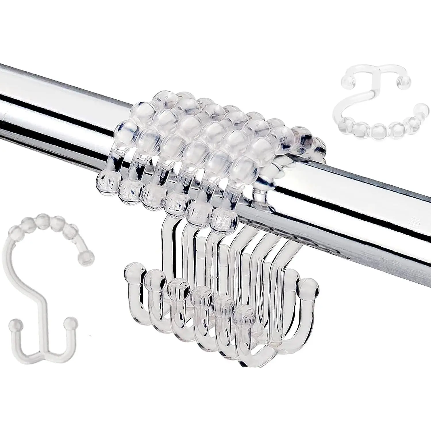 12 PCS Clear Plastic Double Shower Curtain Hooks, Multi-Functional Rings for Bathroom Shower Curtain,Shower Curtain Liner and Kitchen Supplies, etc.