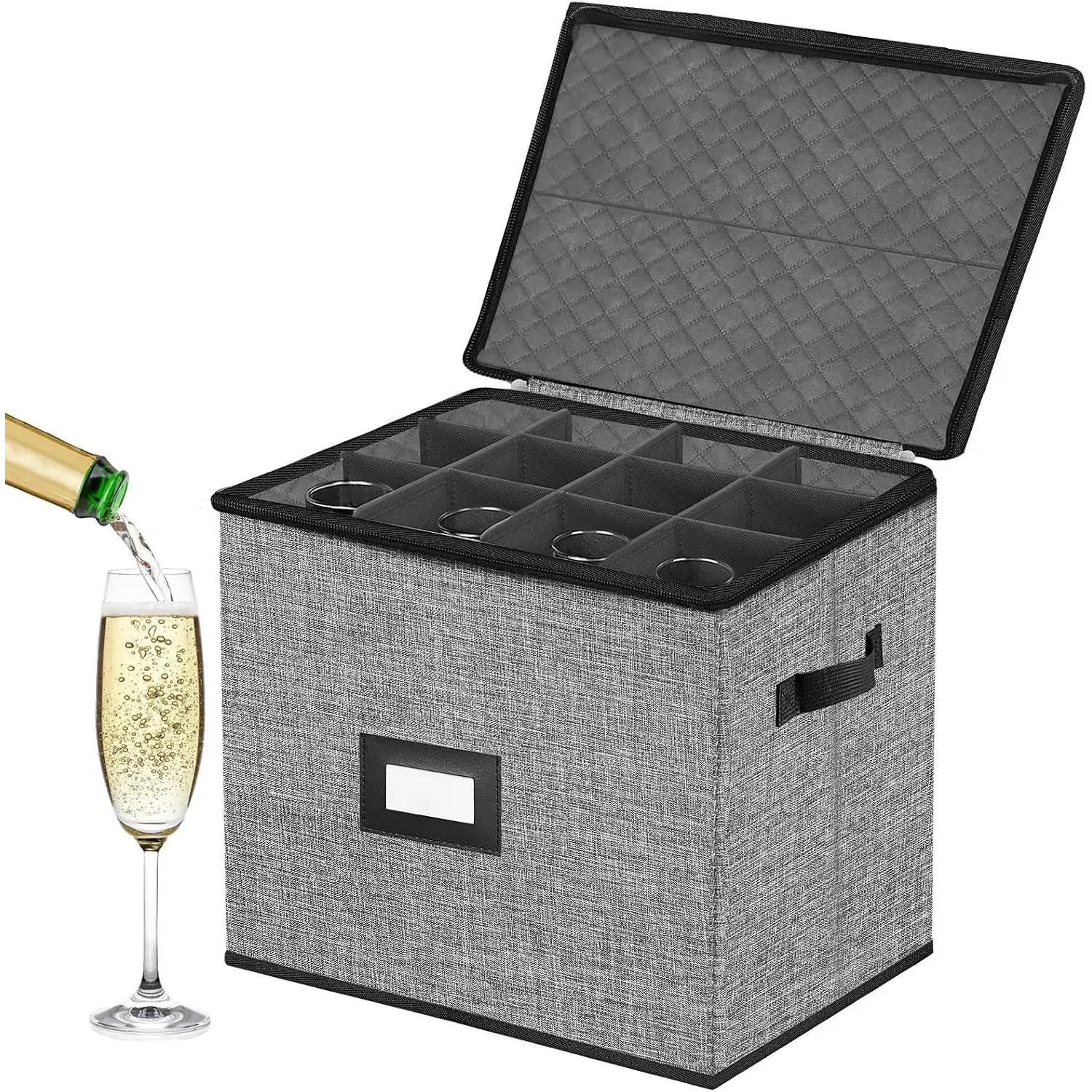Quilted Champagne Flute Storage Box, China Storage Containers Stemware Storage Box Hard Shell,Stackable Champagne Glass Container, Crystal Glassware, Drinkware Case for Moving Transport