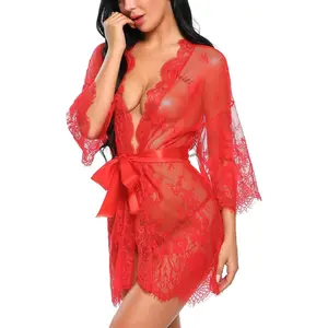 Goddess wardrobe Avidlove Women's Lace Kimono Robe Babydoll Lingerie Mesh Nightgown S-5XL