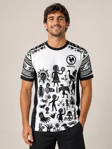 Mexican Tribal Art T-Shirt with Aztec Symbols, Pattern, Long Slim-Fit Casual Top, Outdoor Sports Wear for Teens, All Seasons