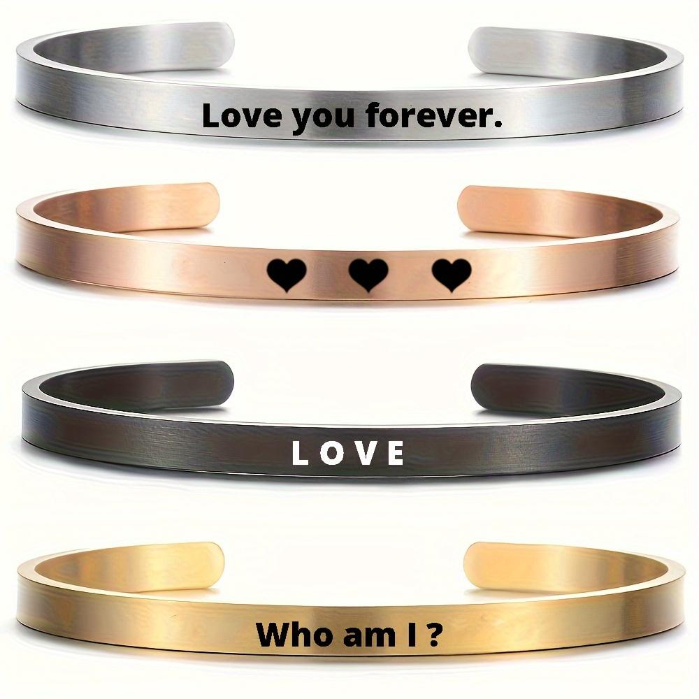 1pc Men's 5mm Wide Bracelet Customizable with Coordinates, Name, Text, Phrase, Letter, Symbol, Date.Double-Sided Personalization Available.Stainless Steel Brushed Matte Cuff Bracelet in Golden, Silvery, Black, Rose Golden.Men's Bracelet.Father's