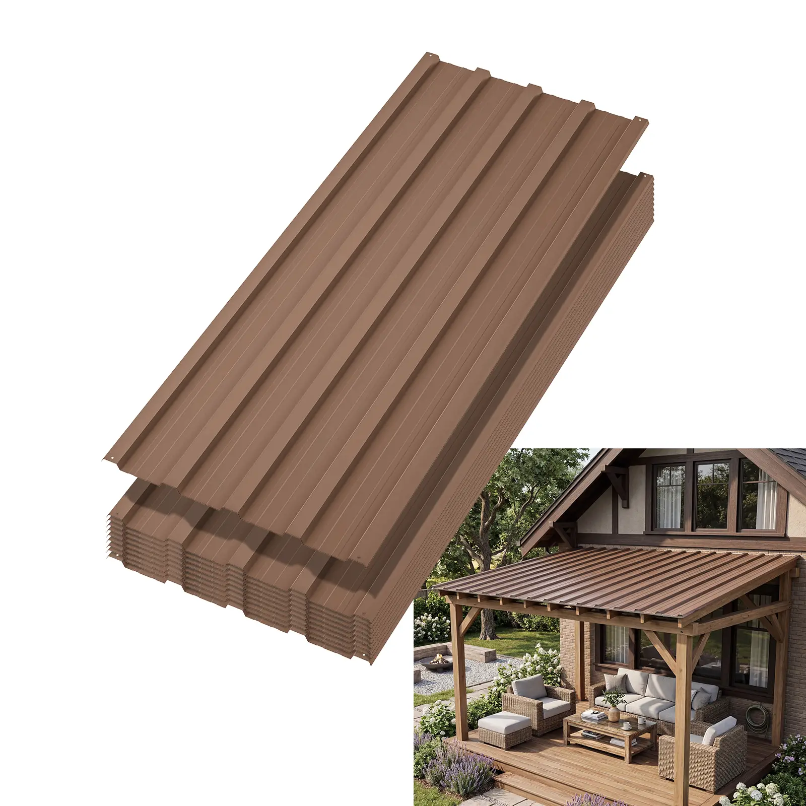 Metal Roof Panels 10 Pack - Easy Snap-Together Shed Roof Sheets with Screws, Corrugated Galvanized Steel Roofing for Garage, Chicken Coop, Patio Cover, Garden Shed